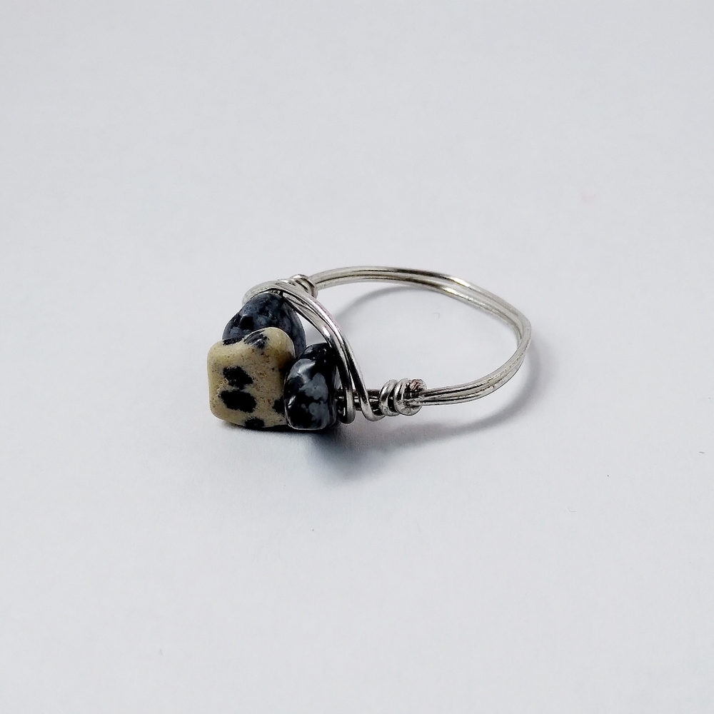 Beautiful Jasper Gems Handmade Twisted Silver Wire Ring Size 7
